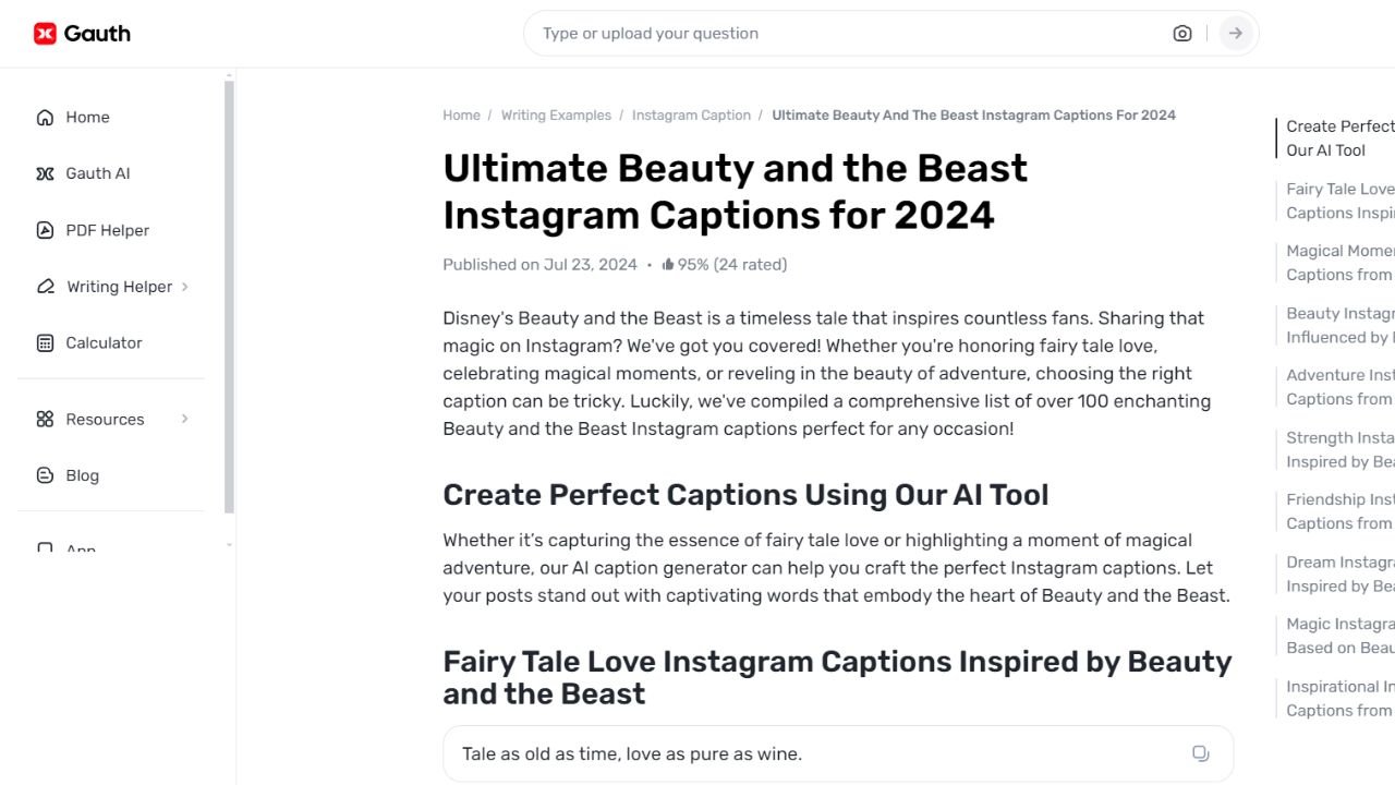 Effortlessly Enchanting: Use Gauth to Create Beauty and the Beast Instagram Captions